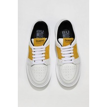 01WU10303 Bueno Shoes Beyaz Sarı Deri Süet Kadın Spor Ayakkabı