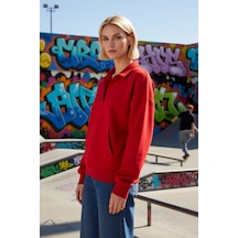 Benerly Kadın Polo Yaka Düşük Kol Geniş Kesim Örme Sweatshirt Fonksiyonel Kırmızı