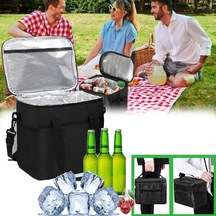 Soğutucu Çanta, 27x 25x 19 Cm Buz Torbası, Katlanabilir Piknik Çantası, Yalıtımlı Çanta, Öğle Yemeği Çantası, Açık Hava, Seyahat, Kamp İçin Siyah Çok Renkli