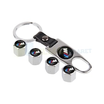 Bmw Uyumlu M Logo Anahtarlık Sibop Kapağı Set Paslanmaz Çelik Gümüş