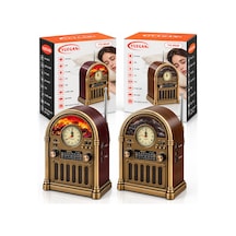 Saatli - İbreli Şömineli Radyo - Retro Am - Fm - Sw Usb - Type-c Sarjlı Bt - Tf - Usb Speaker Yg-6040 Pl-4733