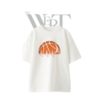 Thewert Basketball Dunk Tasarım Baskılı Ünisex Beyaz Oversize T-shirt
