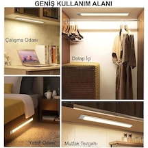 Sensörlü Alüminyum Usb Şarjlı Led Gece Lambası, 3 Renk Kısılabilir, Mutfak Dolap Tezgah İçin 40 Cm