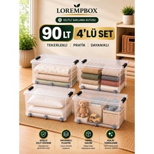 Lorempbox 90 L Tekerlekli Kilitli Saklama Kutusu 4'lü Set Şeffaf Diğer