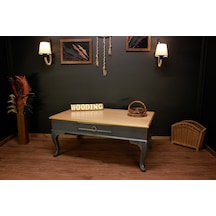 Wooding 110 Cm Masif Naturel Antrasit Orta Sehpa