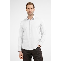 İmza Bej-beyaz Kendinden Desenli Sert Yaka Uzun Kol Cepsiz Slim Fit Pamuklu Gömlek 1004255214 K.bej - Beyaz