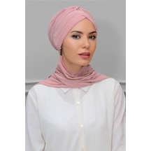 Pudra Pratik Hazır Geçmeli Tesettür Bone Sandy Kumaş Taçlı Büzgül (545490987) Pudra
