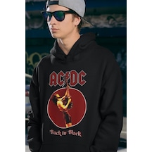 Sevbano Ac Dc Back In Black Baskılı Unisex Oversize Rock Metal Hoodie Siyah