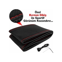 Deri Direksiyon Kılıfı Sarmalı Dikmeli Kırmızı Dikişli Kokusuz