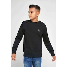 Tshirthane Siyah Siyah At Gümüş At Baskılı Unisex Çocuk Siyah Sweatshirt Siyah