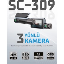 Kayıt Cihazı 4k 3.2'' Dokunmatik Ekran 3 Kameralı Araç İçi Kamera Sc-309