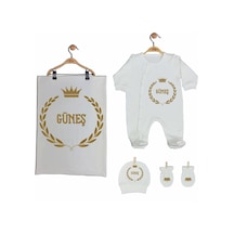 Pia Baby Gl 2007 İsme Özel Taçlı Battaniye Tulum Set Krem