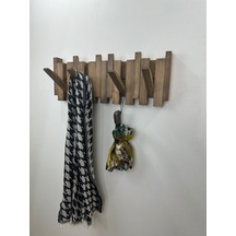 Doğal Ahşap Vestiyer Ahşap Askılık Piano Askılık 8li Koyu Meşe Kahverengi