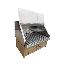Paslanmaz Bacalı Mangal Kapaklı 35 X 50 Cm Çekmeceli Masaüstü Gri