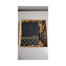 Kişiye Özel Ajanda Set Vıp Desenli Defter & Kalem & Anahtarlık Set - Lacivert Siyah Siyah