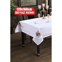 Dijital Baskılı Kanaviçe Tek Masa Örtüsü 120x160cm Beyaz Diğer