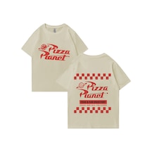 Flood Of Style Sıcak Satış Pizza Gezegen Hip Hop Grafik T Shirt Erkek Kadın Harajuku Vintage Kısa Kollu Tişö Bej