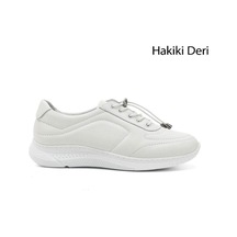 Hakiki Deri Lastik Bağcık Ortopedik Ayakkabı Beyaz