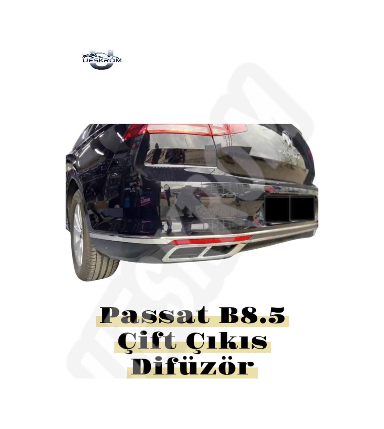 Ueskrom Passat B8,5 Krom Difüzör 3 Prç Cift Çıkış 2019 -2021 Uyumlu