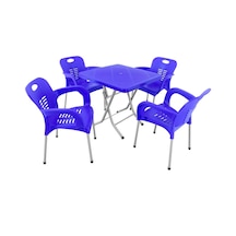 Mandella Katlanır Ayak 80x80 Demir Ayaklı Nil Koltuk Masa Takımı Mavi Diğer