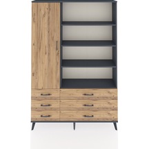 Arges Dolap 8 Raflı 6 Çekmeceli Tek Kapaklı 132x30x195 Antrasit-çam/çam Atlas Çam/atlas Çam