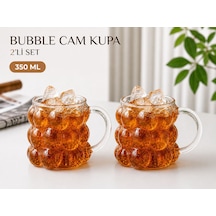 2 Adet Kulplu Kabartmalı Boncuk Üzüm Bardak Borosilikat 350 Ml Renksiz / Şeffaf