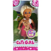 Cute Girl Kahverengi Köpekli Ve Sarışın Mini Bebek