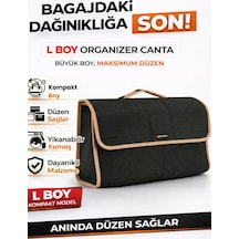 Oto Bagaj Organizer Bagaj Çantası L Boy Kaymaz Cırt Bantlı Velur Kompakt - Siyah Bej