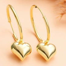 Gümüş Gold Kalp Sallantılı Kadın Küpe Çok Renkli