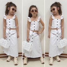 Quzucuk Kids Kız Çocuk Uzun Beyaz Duru Takımı Beyaz