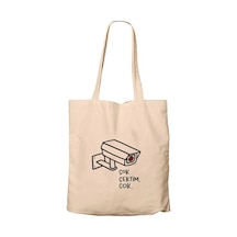 Çok Çektim Çok Ekru Fermuarlı Bez Çanta Gabardin