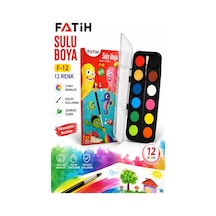 12 Renk Sulu Boya 23mm 1 Paket Fatih F-12 12 Li Suluboya Fırça Hediyeli Canlı Renkler Kaliteli Yıkanabilir Zararsız Çok Renkli