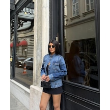 Out Of Standart Kadın Regular Fit Düğme Detaylı Denim Ceket Blue