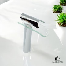 İsaoğlu Yapı Gümüş Çanak Lavabo Bataryası Glass Design Çanak Musluk Yüksek Model Krom Gümüş