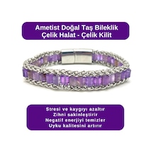 Sertifikalı Ametist Doğal Taş Bileklik Çelik Halat Çelik Kilit Çok Renkli
