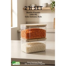 Bambu Kapaklı 2 Li Dikdörtgen Hava Geçirmez Çok Amaçlı Bakliyat Gıda Saklama Kabı - 1000 Ml Şeffaf