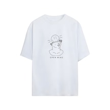Noıssey Open Mind Tasarımlı Unisex Oversize T-shirt Beyaz