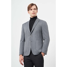 İmza Koyu Antrasit Kendinden Desenli Örme Mono Yaka Astarsız Çift Yırtmaç 2 Düğme 6 Drop Slim Fit Casual Ceket 1002245154 Koyu Antrasit