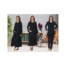 Effortt Dvina Lohusa 4'lü Set - Sabahlık/pijama Takımı/gecelik Lacivert - 4046 Lacivert