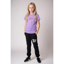 Fyk Kids Kız Çocuk Yuvarlak Yaka Baskılı Girls Fun Alt-üst Pijama Takımı Lila