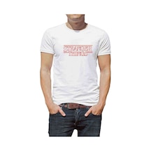 Stranger Things Kırmızı Logo Baskılı Beyaz Erkek Tshirt