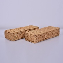 Organizer, Rattan Kapaklı Saklama Kutusu, Dekoratif Obje, Dolap İçi Düzenleyici 26x5cm 2 Li Set-9096044359106