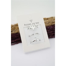 Kadın Özel Tasarım Ayarlanabilir Numarasız Zirkon Taşlı Kaktüs Figürlü 3'lü Kombin Yüzük Seti-3135 Gümüş