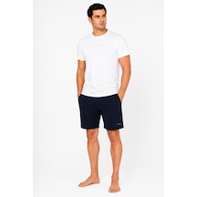 Pierre Cardin Premium Erkek Büyük Beden Logolu %100 Pamuklu Rahat Kalıp Kısa Kol Şort Pijama Takım Beyaz