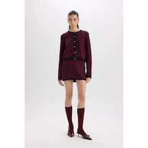DeFacto A Kesim Leopar Desenli Mini Triko Etek D8516AX24WNBR115 Bordo