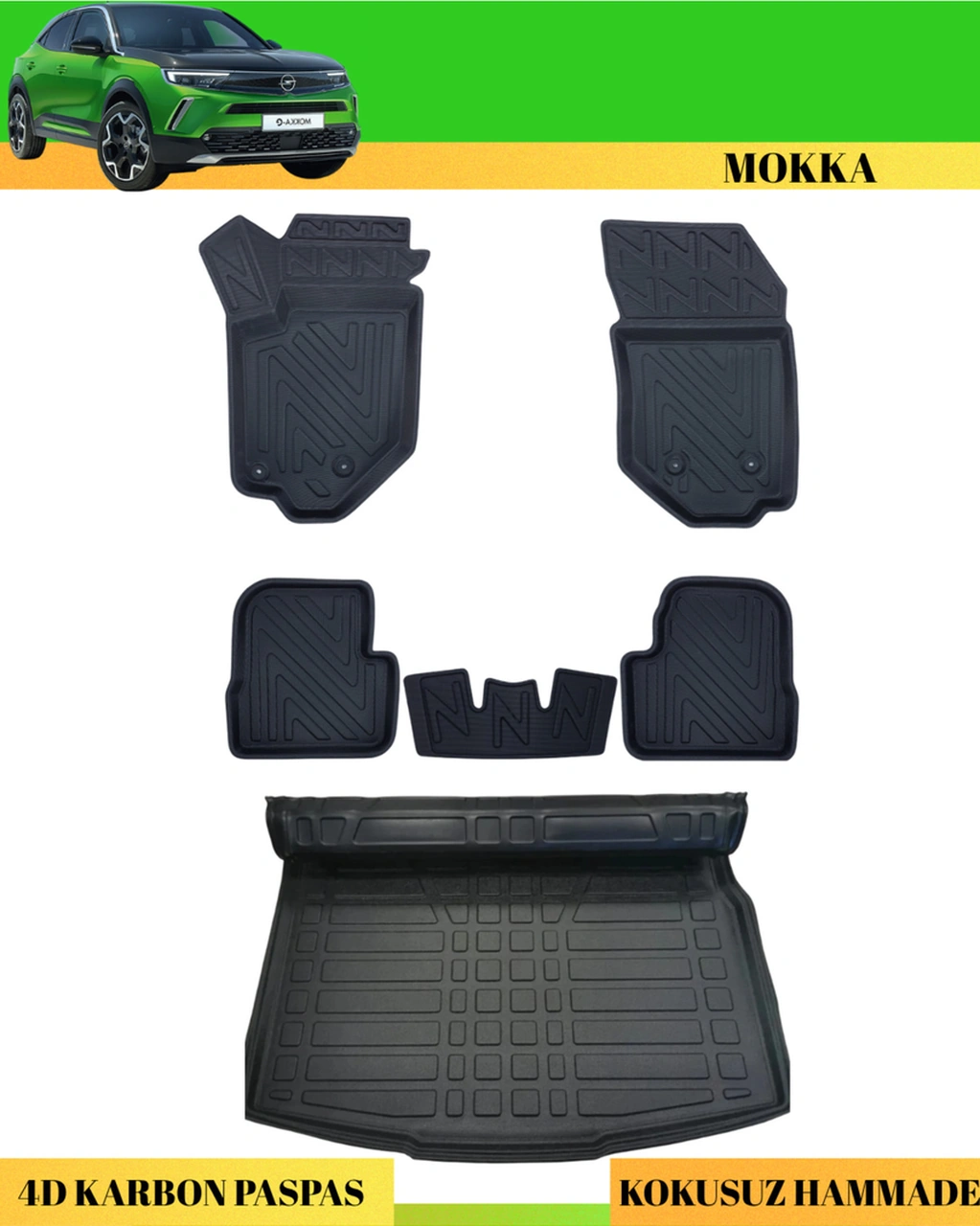 Opel Mokka 2021+ Araca Özel Üretim 4d Havuzlu Karbon Paspas Takımı + 3d Bagaj Havuzu