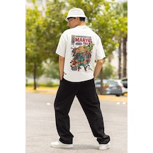 Marvel Tale Vintage Baskılı Unisex Oversize Avengers Tişört Beyaz