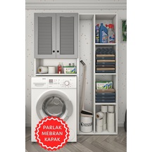 Kenzlife Membran Çamaşır Makinesi Dolabı Sinemsüpürge Gribyz Panjur 180 126 30 Mebran Kapak Suntalam Gövde Kapaklı Arkalıklı Raflı Beyaz