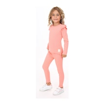 Toontoy Kids Toontoy Kız Çocuk Kolları Fırfırlı Taytlı Takım Somon