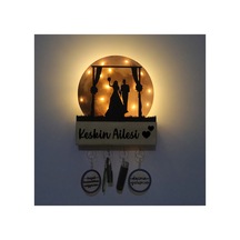 Led Işıklı Pleksi Dolunay Kişiselleştirilebilir Biblo Wedding Gelin Damat Anahtar Askılığı Sarı - 737346274